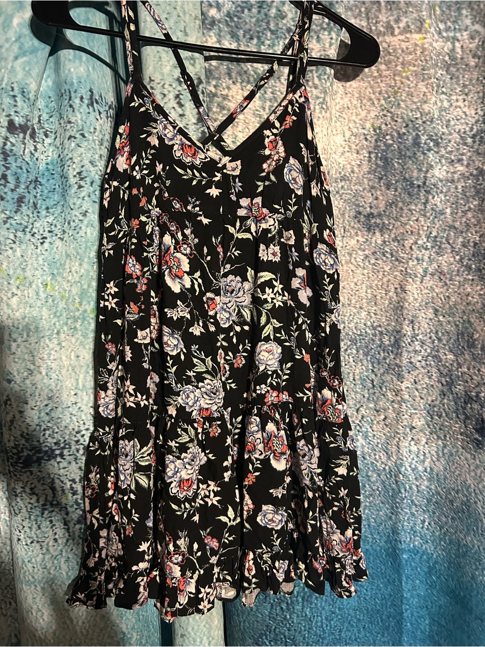 American Eagle Outfitters Black Floral Strappy Sundress